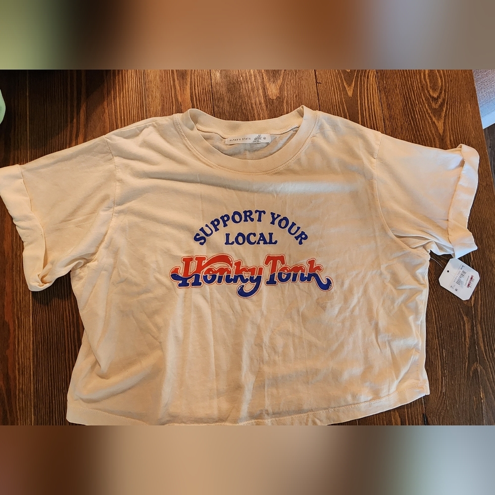 Altar'd State White Tee with Blue and Red Graphic